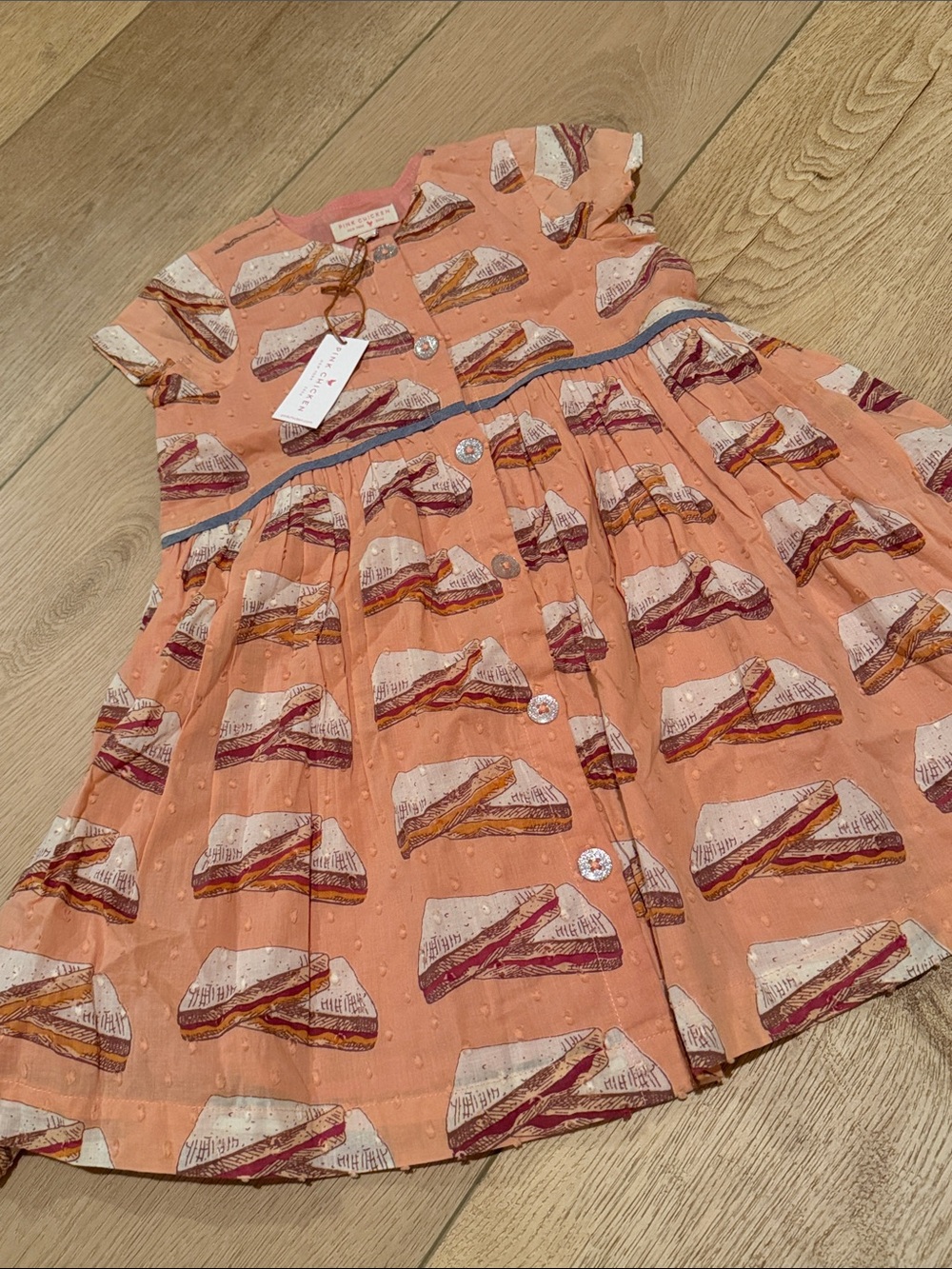 Pink Chicken Peach Sandwich-Print Casual Dress